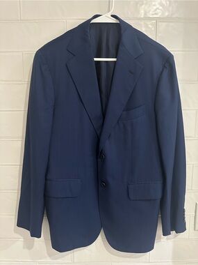 Tincati Milano Navy Blue 130s Wool Blazer 50IT 40US Herringbone